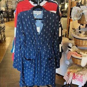 Pink Martini Navy Anchor Print Casual Drawstring Dress